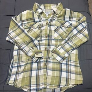 Arizona Jean Company Kids Olive and White Plaid Shirt
